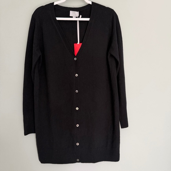 Pure Collection Sweaters - NWT Pure Collection 90 Wool 10 Cashmere Black Longline Cardigan Sweater Minimal